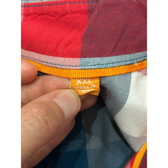 Orvis Short Sleeve Plaid Button Up Shirt Red Blue Sz XXL Cotton Classic Preppy - Picture 6 of 11